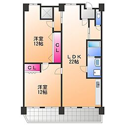 貝塚　萬ビル 2階2LDKの間取り