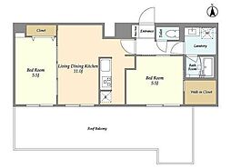 グランカーサ尾久 7階2LDKの間取り