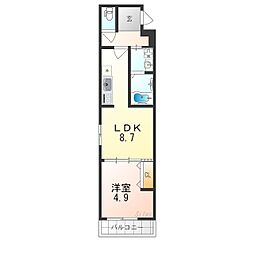 フジパレス中央長田 1LDKの間取図画像