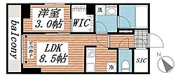 八幡宿マンション 1LDKの間取図画像