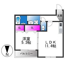 グランリーオ竹渕 1LDKの間取図画像