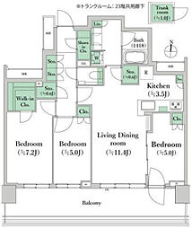 プラウドタワー亀戸クロスブライトタワー 3LDKの間取図画像