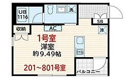 スクルド墨田緑 6階ワンルームの間取り