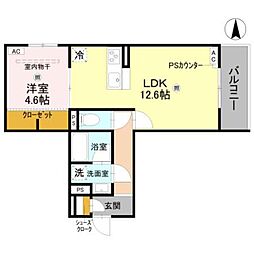 エクレール沢之町 1LDKの間取図画像
