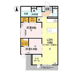 ウエスタンハイツ19 2LDKの間取図画像