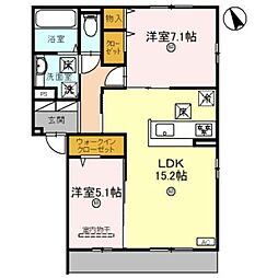 Avancee鳳 B棟 2LDKの間取図画像