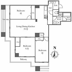 リバーシティ21イーストタワーズ10号棟 21階3LDKの間取り