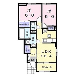 クインスB 2LDKの間取図画像