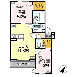 イヴレーア南台 2LDKの間取図画像