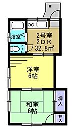 平野ハイム1 2DKの間取図画像