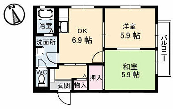 Ｃｏｓｍｏ　Ｔｏｗｎ　Ｉ棟 101｜香川県高松市由良町(賃貸アパート2DK・1階・44.64㎡)の写真 その2