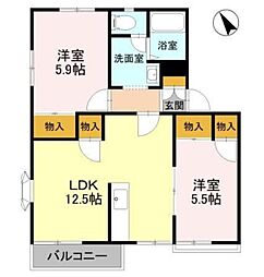 ライフタウニィB街区6 2LDKの間取図画像