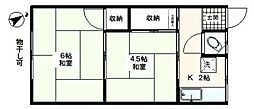 中野荘 2階2Kの間取り