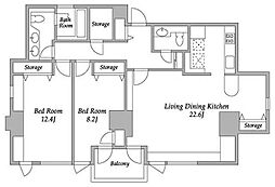 プライムスクエアシティ 2LDKの間取図画像
