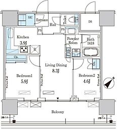 晴海フラッグ ポートヴィレッジ B棟 9階2LDKの間取り