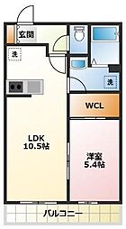 アルプス3号館 1LDKの間取図画像