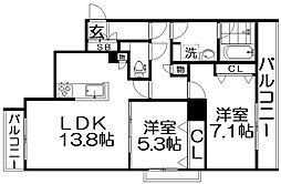 シャーメゾンさつき 2LDKの間取図画像