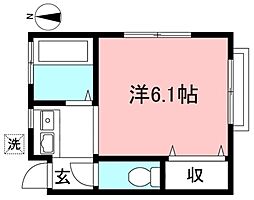 京王線 聖蹟桜ヶ丘駅 徒歩15分の賃貸アパート 2階ワンルームの間取り