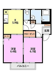 ビラサンタモニカB 2DKの間取図画像