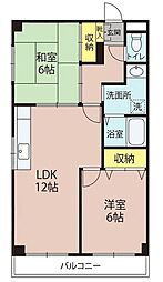 パレス金ケ原 2LDKの間取図画像
