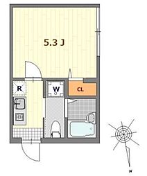 アクロス 3階1Kの間取り