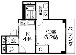 三栗三熊ハイツ 2階1Kの間取り