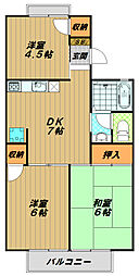 ガーデンスマA棟 3DKの間取図画像