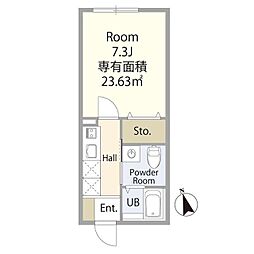 クレスト東村山 3階1Kの間取り