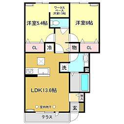 カーサ・フォレスタ万々 2LDKの間取図画像