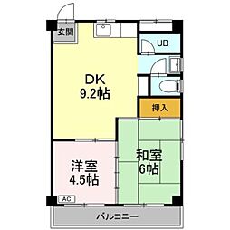 メゾンドールサン 101 1階2DKの間取り