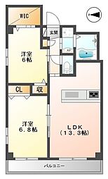 ルシェルブルー 2LDKの間取図画像