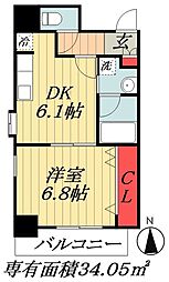 エムズレジデンス 1DKの間取図画像