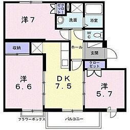 ヴィラ松前台Ａ 2階3DKの間取り