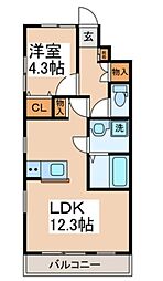 クローバーコート 1LDKの間取図画像