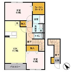 サンクレージュ 2LDKの間取図画像