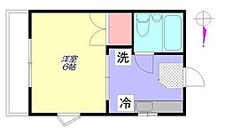 パインヒルハイムAB棟 1Kの間取図画像