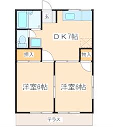 レジデンス東原 2DKの間取図画像