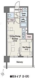 南麻布パークハイツ 1LDKの間取図画像