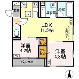 セレスティア南花畑V 2LDKの間取図画像