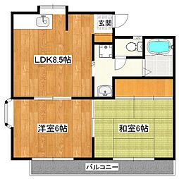 チェリーハイツB 2DKの間取図画像