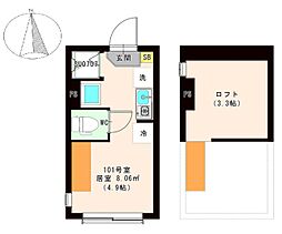 ハーモニーテラス東新町II 1階ワンルームの間取り