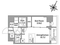 東京メトロ丸ノ内線 新中野駅 徒歩4分の賃貸マンション 8階1DKの間取り