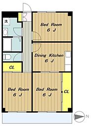 JR横浜線 橋本駅 徒歩29分の賃貸マンション 3階3DKの間取り
