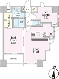 エクセルピア新川崎2番館 2LDKの間取図画像