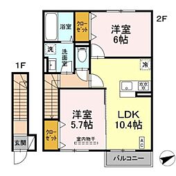 ロイヤルムーン 2LDKの間取図画像