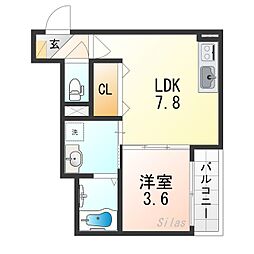 グランツ喜連 1LDKの間取図画像