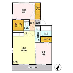 シャン・ティオン 2階2LDKの間取り