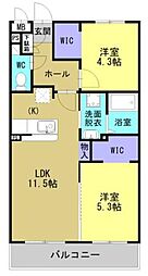 霧島市隼人町真孝マンション 2LDKの間取図画像