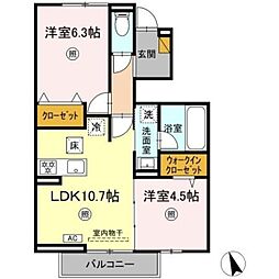 オルメル 1階2LDKの間取り
