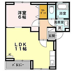 グリーンヒル 2階1LDKの間取り
